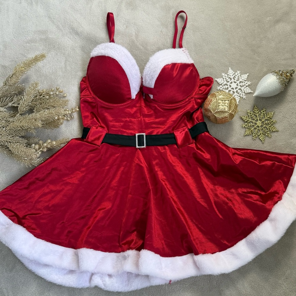 Festive Red Santa Dress with White Trim